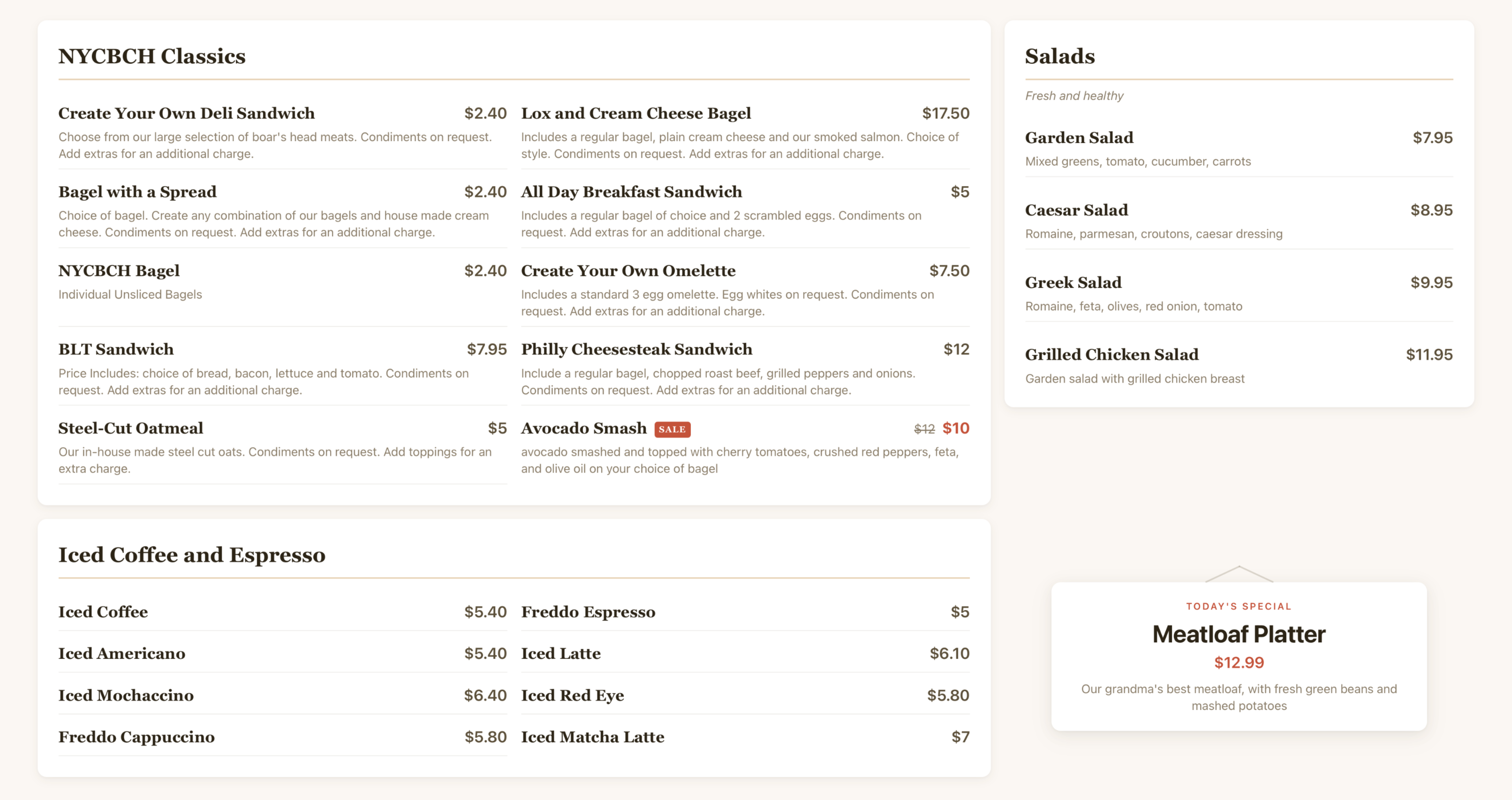 Digital menu display